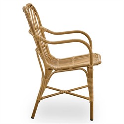 Claire Coastal Beach Brown Woven Aluminum Stackable Outdoor Dining Arm Chair|