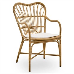 Claire Coastal Beach Brown Woven Aluminum Stackable Outdoor Dining Arm Chair|