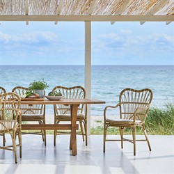 Claire Coastal Beach Brown Woven Aluminum Stackable Outdoor Dining Arm Chair|