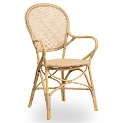 Lydia French Country Natural Woven Aluminum Outdoor Dining Arm Chair|