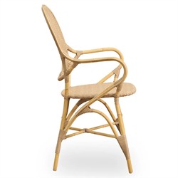 Lydia French Country Natural Woven Aluminum Outdoor Dining Arm Chair|