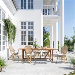 Lydia French Country Natural Woven Aluminum Outdoor Dining Arm Chair|