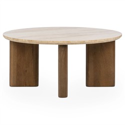 Adalia Modern Classic Travertine Brown Mango Wood Round Coffee Table|