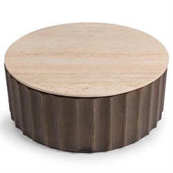Hailey Modern Classic Travertine Brown Mango Wood Fluted Round Coffee Table|