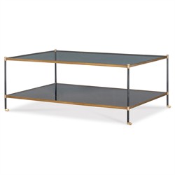 Century Asher Modern Smoked Grey Glass Bronze Metal Rectangular Coffee Table|