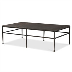 Century Orvieto Updated Traditional Grey Marble Bronze Metal Rectangular Coffee Table|