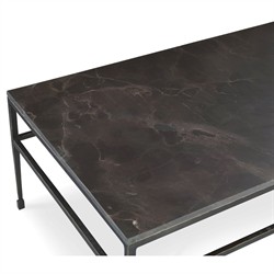 Century Orvieto Updated Traditional Grey Marble Bronze Metal Rectangular Coffee Table|