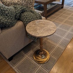 Villeret Modern Classic Grey Marble Brass Metal Round Drink Table|