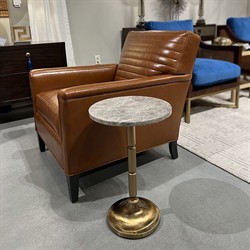 Villeret Modern Classic Grey Marble Brass Metal Round Drink Table|