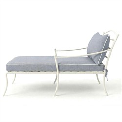 Clemence Blue Haze Sunbrella White Iron Outdoor Chaise|