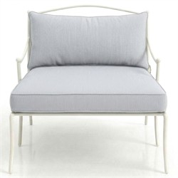 Clemence Sea Breeze Striped Sunbrella White Iron Outdoor Chaise|