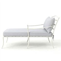 Clemence Sea Breeze Striped Sunbrella White Iron Outdoor Chaise|