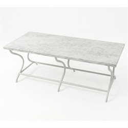 Clemence Carrara Marble White Iron Rectangular Outdoor Coffee Table|