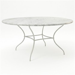 Clemence Carrara Marble White Iron Round Outdoor Dining Table - 60"|