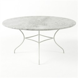 Clemence Carrara Marble White Iron Round Outdoor Dining Table - 60"|