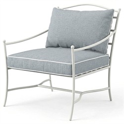 Clemence Blue Haze Sunbrella White Iron Outdoor Lounge Chair|