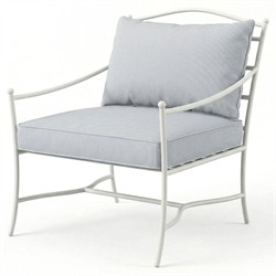 Clemence Sea Breeze Striped Sunbrella White Iron Outdoor Lounge Chair|
