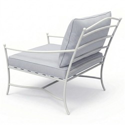 Clemence Sea Breeze Striped Sunbrella White Iron Outdoor Lounge Chair|