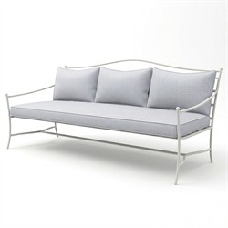 Clemence Sea Breeze Striped Sunbrella White Iron Outdoor Sofa - 83"|