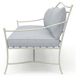 Clemence Sea Breeze Striped Sunbrella White Iron Outdoor Sofa - 83"|