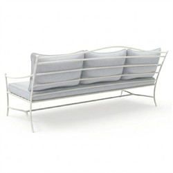 Clemence Sea Breeze Striped Sunbrella White Iron Outdoor Sofa - 83"|