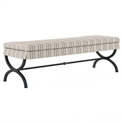 Caleb Updated Traditional Beige Stripe Burnished Brass Iron Bedroom Bench|