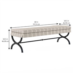 Caleb Updated Traditional Beige Stripe Burnished Brass Iron Bedroom Bench|