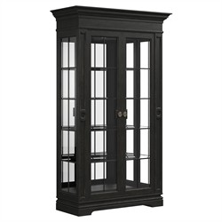 John Updated Traditional Black Pine Wood Glass Cabinet|