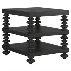John Updated Traditional Black Pine Wood Rectangular End Table|