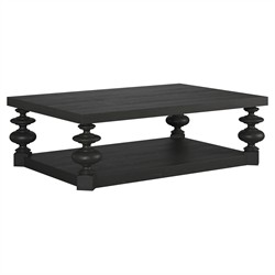 John Updated Traditional Black Pine Wood Rectangular Coffee Table|