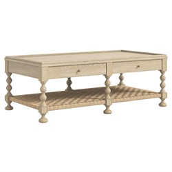 Eren Updated Traditional Light Brown Wood Rectangular Spindle Storage Coffee Table|