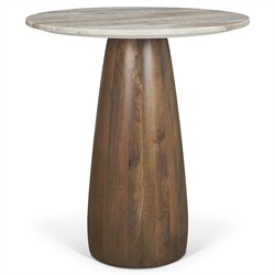 Albine Modern Classic Marble Dark Brown Wood Round Bistro Dining Table - 32"|