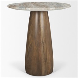 Albine Modern Classic Marble Dark Brown Wood Round Bistro Dining Table - 32"|