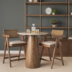 Albine Modern Classic Marble Dark Brown Wood Round Bistro Dining Table - 32"|