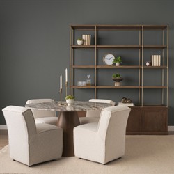 Albine Modern Classic Marble Brown Wood Round Dining Table- 54"|