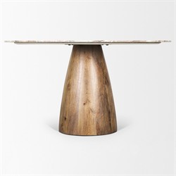 Albine Modern Classic Marble Brown Wood Round Dining Table- 54"|