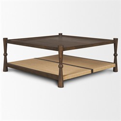 Delphia Coastal Dark Brown Wood Woven Rope Square Coffee Table|