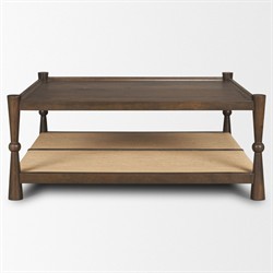 Delphia Coastal Dark Brown Wood Woven Rope Square Coffee Table|