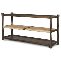 Delphia Coastal Beach Dark Brown Wood Woven Rope Console Table|