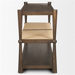 Delphia Coastal Beach Dark Brown Wood Woven Rope Console Table|