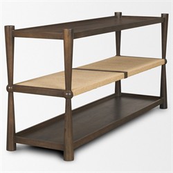 Delphia Coastal Beach Dark Brown Wood Woven Rope Console Table|