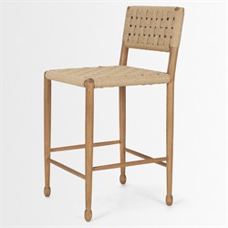 Amael Coastal Beach Brown Wood Woven Rope Counter Stool|