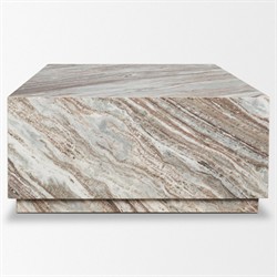 Aurelien Modern Classic Pink Marble Rectangular Block Coffee Table|