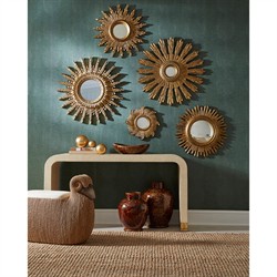 Vivi Updated Traditional Antique Gold Wood Sunburst Wall Mirror|