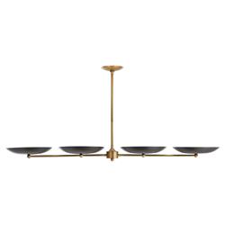 Griffith Mid Century Antique Brass Frame Black Shade Linear Chandelier|