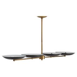 Griffith Mid Century Antique Brass Frame Black Shade Linear Chandelier|