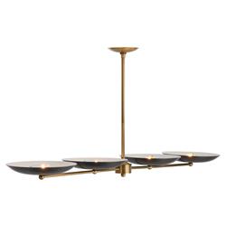 Griffith Mid Century Antique Brass Frame Black Shade Linear Chandelier|