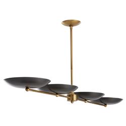 Griffith Mid Century Antique Brass Frame Black Shade Linear Chandelier|