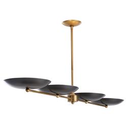 Griffith Mid Century Antique Brass Frame Black Shade Linear Chandelier|