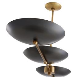 Griffith Mid Century Antique Brass Frame Black Shade Linear Chandelier|